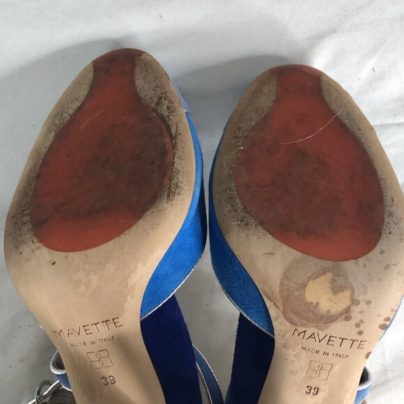 Mavette Shoes Womens 7.5 Blue Suede Nala D'orsay Pump Round Toe  Silver Piping - Picture 5 of 16